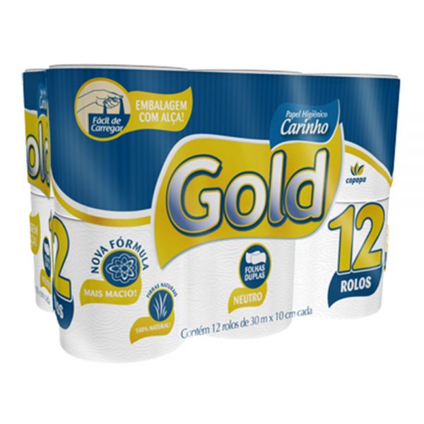 PAPEL HIGIÊNICO CARINHO GOLD 30M COM 12 UNIDADES