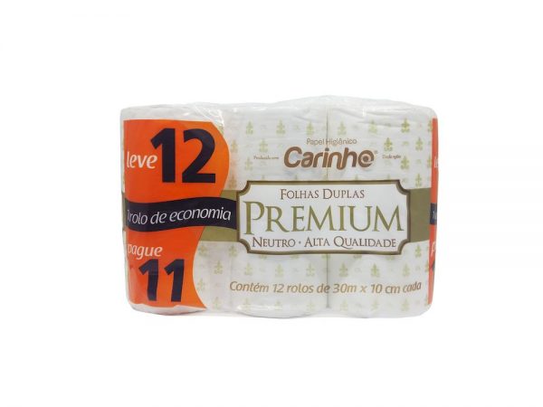 PAPEL HIGIÊNICO CARINHO PREMIUM 30M PACOTE COM 12 UNIDADES